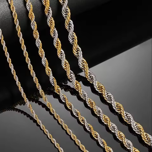 Stainless Steel Twisted Rope Chain Long Necklace Mixed Color Statement Punk Rock Metal Jewelry