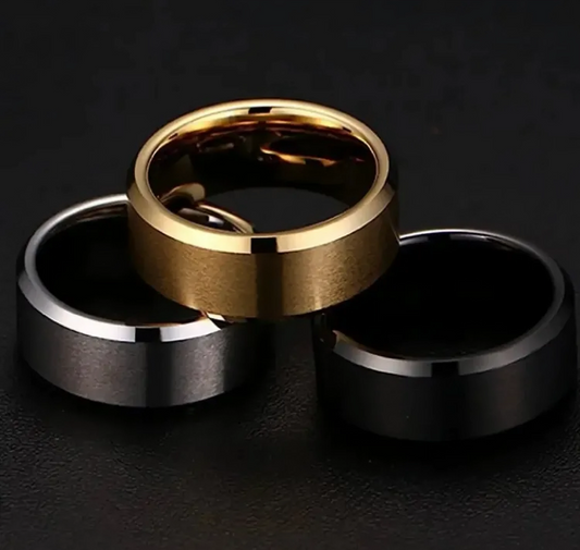 Pack of 3 Titanium Rings in Black Gold & Silver